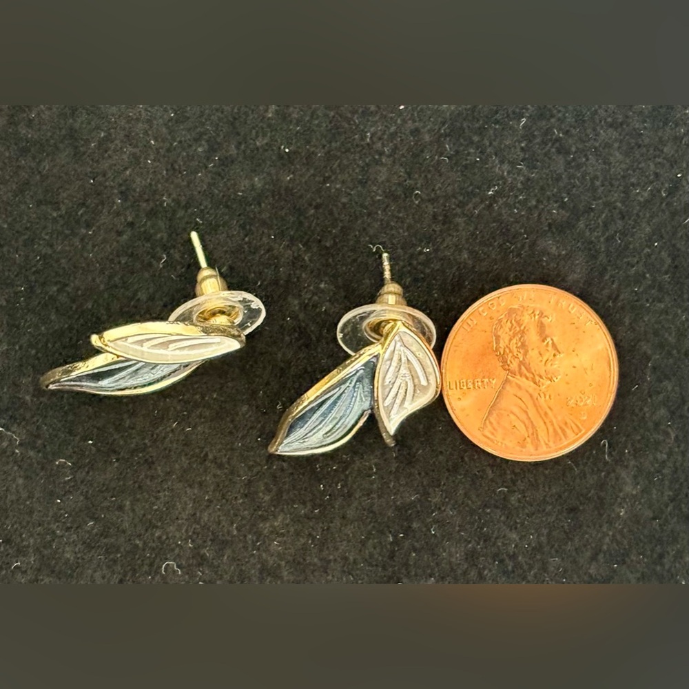 Enamel Leaf Post Earrings - Picture 3 of 3